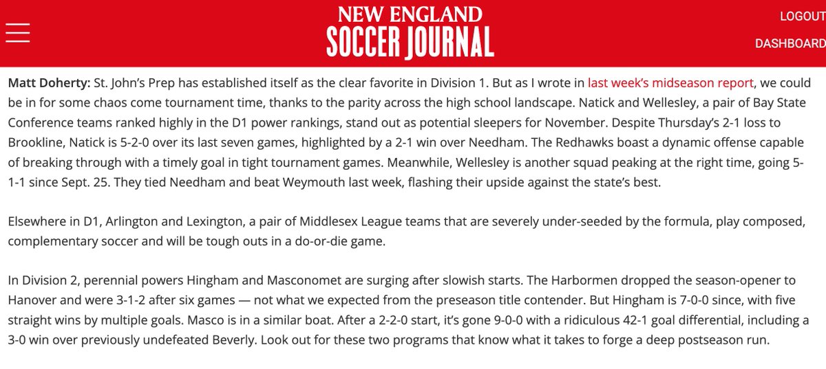 Another mention in the New England Soccer Journal - Teams You do not want to meet in November