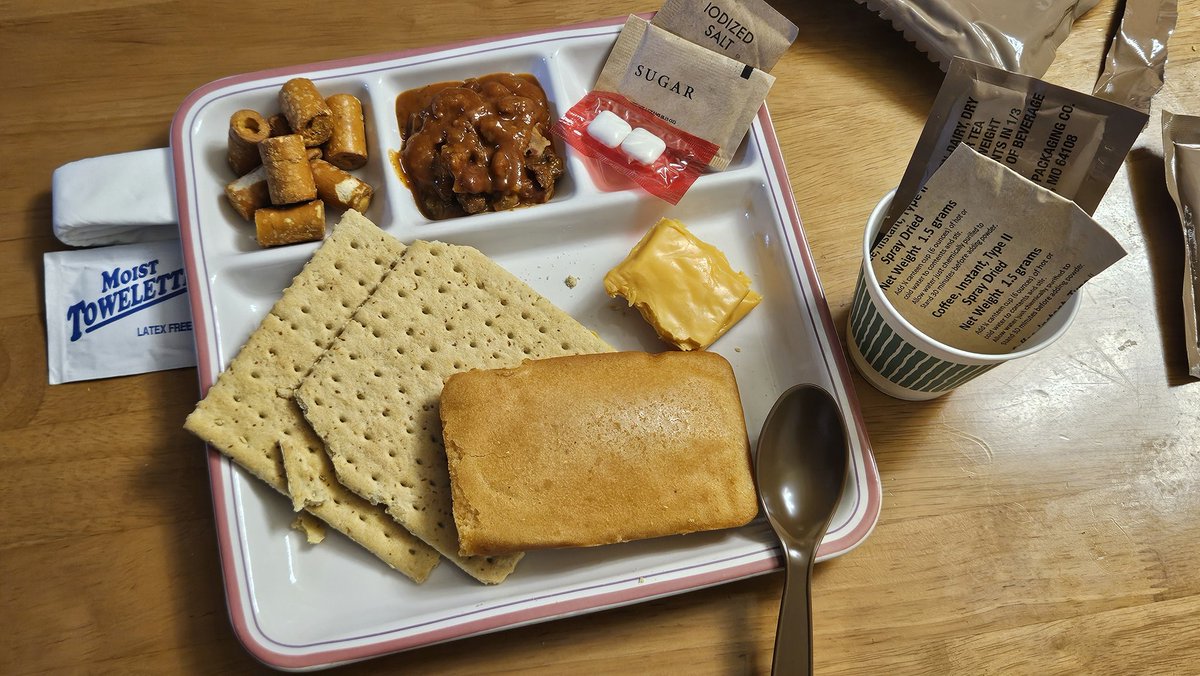 MRE (Meal-Rejected by Everyone)

everything was fine except the-retarded-wood-tastes-square-cracker.