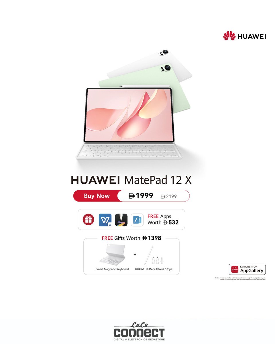 luluhypr's tweet image. 🚀 Meet the New HUAWEI MatePad 12 X
A powerhouse in a sleek body – perfect for creators, students & professionals!
#HUAWEIMatePad12X #CreativityUnleashed #TechForCreators #TabletGoals #M_PencilPro
