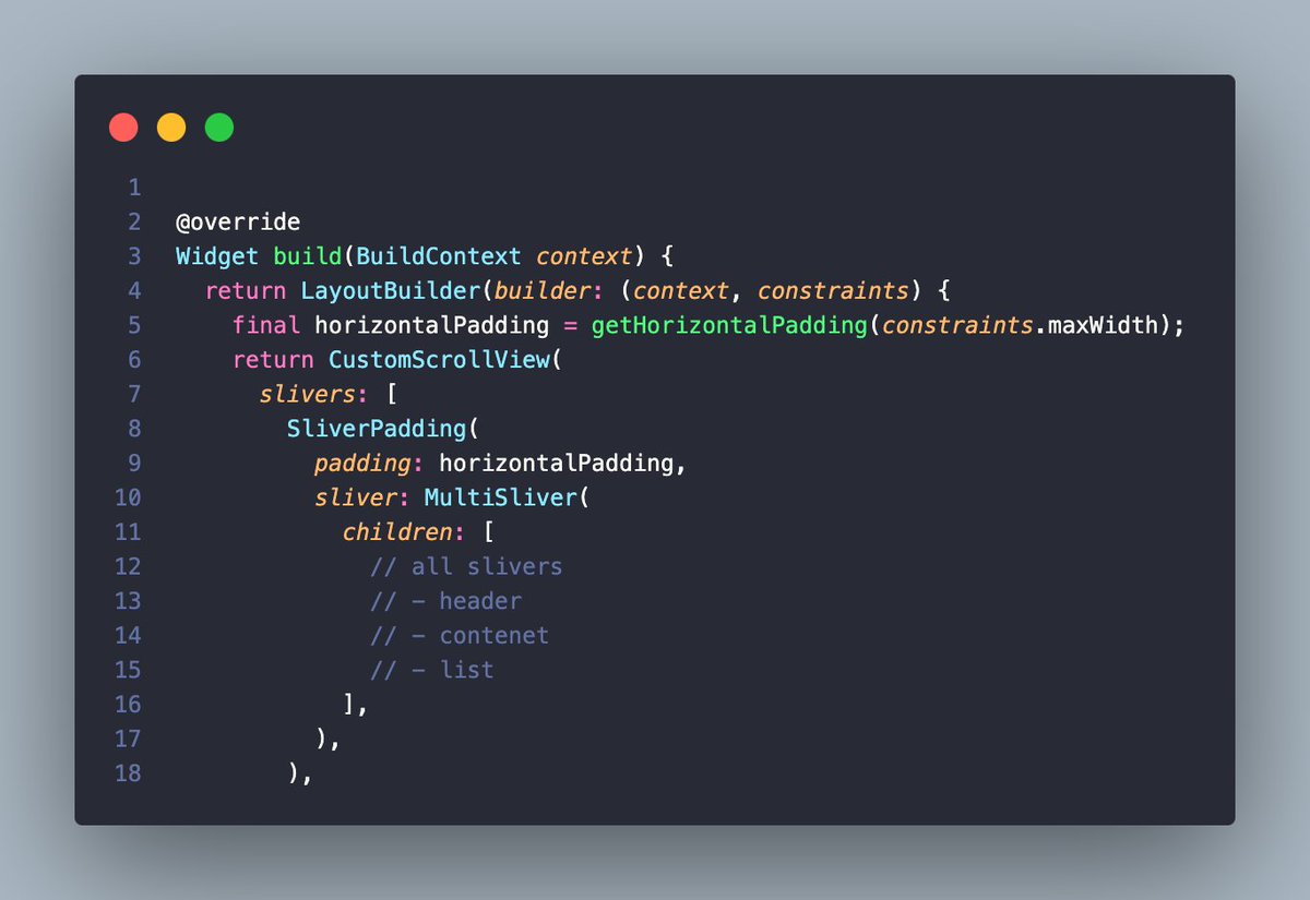 aboodialamodi's tweet photo. @nank1ro tricky solution using multiSlivers + sliverPadding + layoutBuilder 🔥 https://t.co/Lp43hPStH8