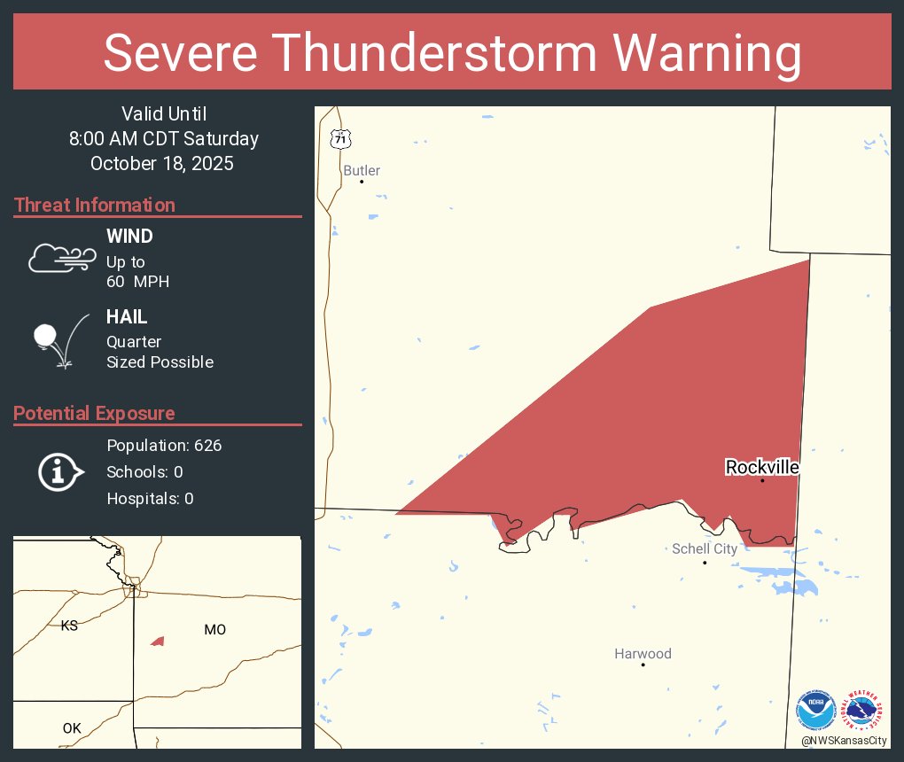 Severe Thunderstorm Warning including Rockville MO until 8:00 AM CDT