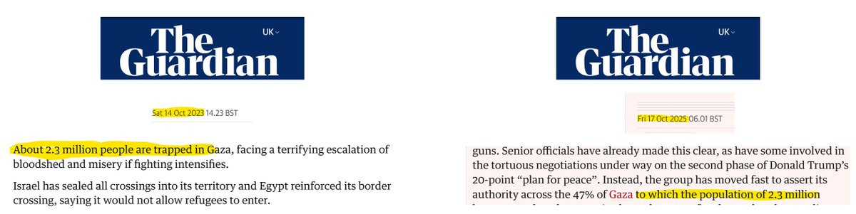 David Collier (@mishtal) on Twitter photo Hey <a href="/guardian/">The Guardian</a> - yesterday you wrote about Gaza's 2.3 million people. You wrote about 2.3 million in Oct 2023. Yet you constantly cry 'genocide'.
Are your journos:
a - ignorant?
b - stupid?
c - antisemitic?
What is the real reason you demonise Israel?
Asking for a friend. Hey <a href="/guardian/">The Guardian</a> - yesterday you wrote about Gaza's 2.3 million people. You wrote about 2.3 million in Oct 2023. Yet you constantly cry 'genocide'.
Are your journos:
a - ignorant?
b - stupid?
c - antisemitic?
What is the real reason you demonise Israel?
Asking for a friend.