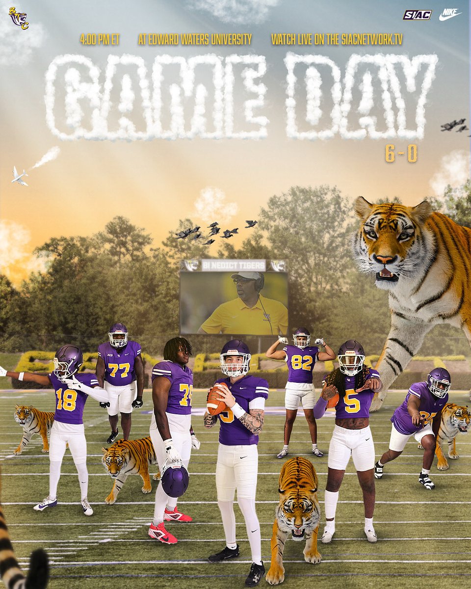 benedict_tigers's tweet photo. Letโs show them what a Tiger is! Itโs Game Dayโ๏ธ๐คซ
๐ At Edward Waters University
๐ Kickoff: 4:00 PM ET
๐บ Watch live on https://t.co/NfKKinFoCp
#GoTigers #TheBestofBC #BenedictFootball #Vision #BeatEWU https://t.co/xTHagR2tHd