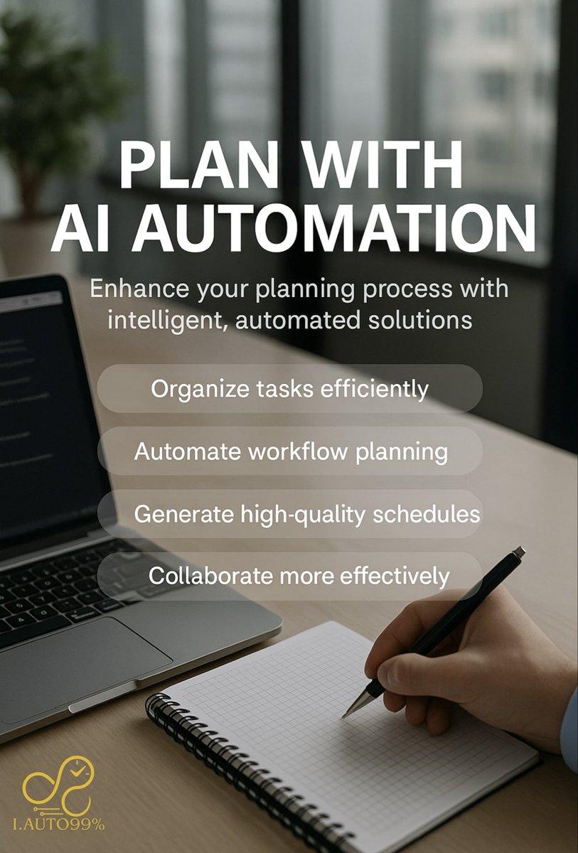 iauto99agency's tweet image. Smart planning isn’t about working harder — it’s about automating smarter.
With AI automation, your schedules write themselves, your workflows flow smoother, and your ideas stay one step ahead.
#AiAutomation #SmartWorkflows #FutureOfWork #IAuto99 #AutomationTools #Productivity