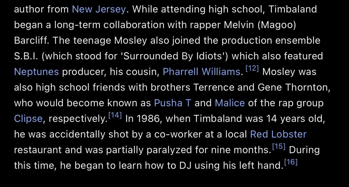 The early life section of Timbaland’s Wikipedia is a movie