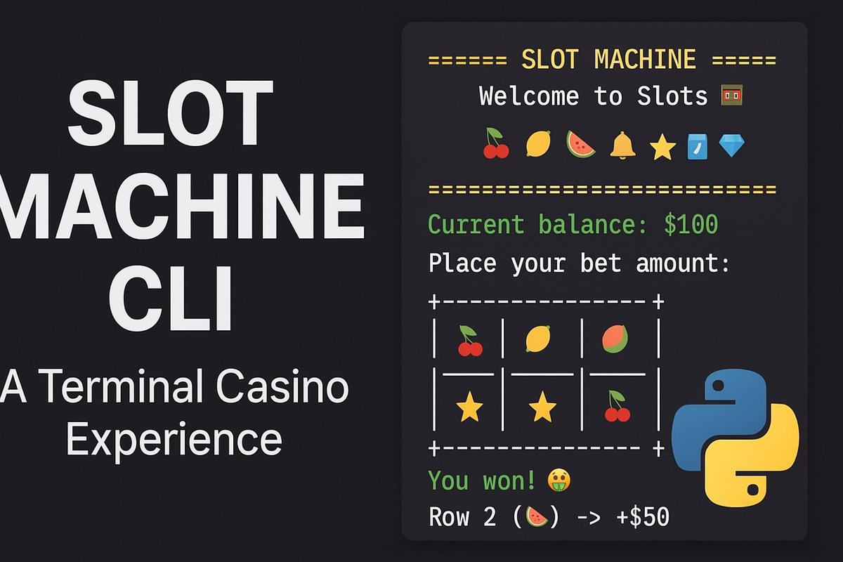Shahrouzlogs's tweet image. 🎰 Uploaded a demo video for my new Python terminal game, Slot Machine CLI!
Built entirely with modular Python and a touch of rich for that fancy look ☺️
Check it out and spin your luck!
🔗 youtu.be/S91y-YMOiVc?si…