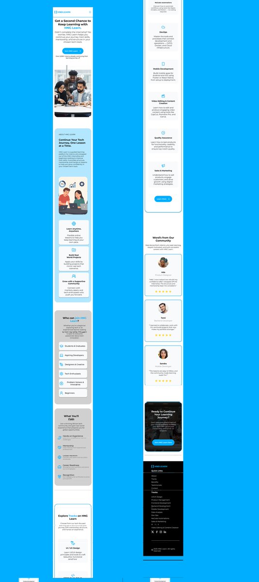 temiback's tweet image. Just completed my Stage 0 design task for the @hnginternship 

Designed a responsive web page for HNG Learn, a program that gives interns a second chance to keep learning.

Focused on brand consistency, visual clarity &amp;amp; accessibility across devices.

#HNGInternship #UIDesign
