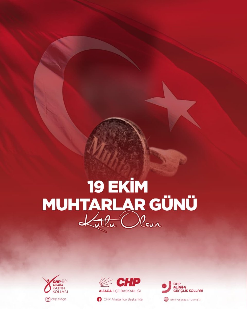 bariseroglucom's tweet image. Demokrasi zincirinin ilk halkasını oluşturan, halkın bütün sorunlarıyla direkt olarak ilgilenerek, görev yaptıkları mahallelerde devletimizin temel temsilcisi olan muhtarlarımızın Muhtarlar Gününü kutlarım.

Saygılarımla. 

Barış EROĞLU 
İnş. Yük. Müh.
CHP Aliağa İlçe Başkanı