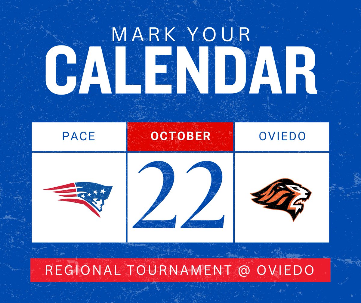 📅 Mark your calendars!

🏐 #PacePatriotsVolleyball has made it to the Regional Playoffs!

Your #LadyPatriots will be competing on the road on Wednesday, October 22 vs. Oviedo! Time to be determined.

🎟️ Tickets will be available on GoFan.

Let’s go Patriots! #PatriotPride