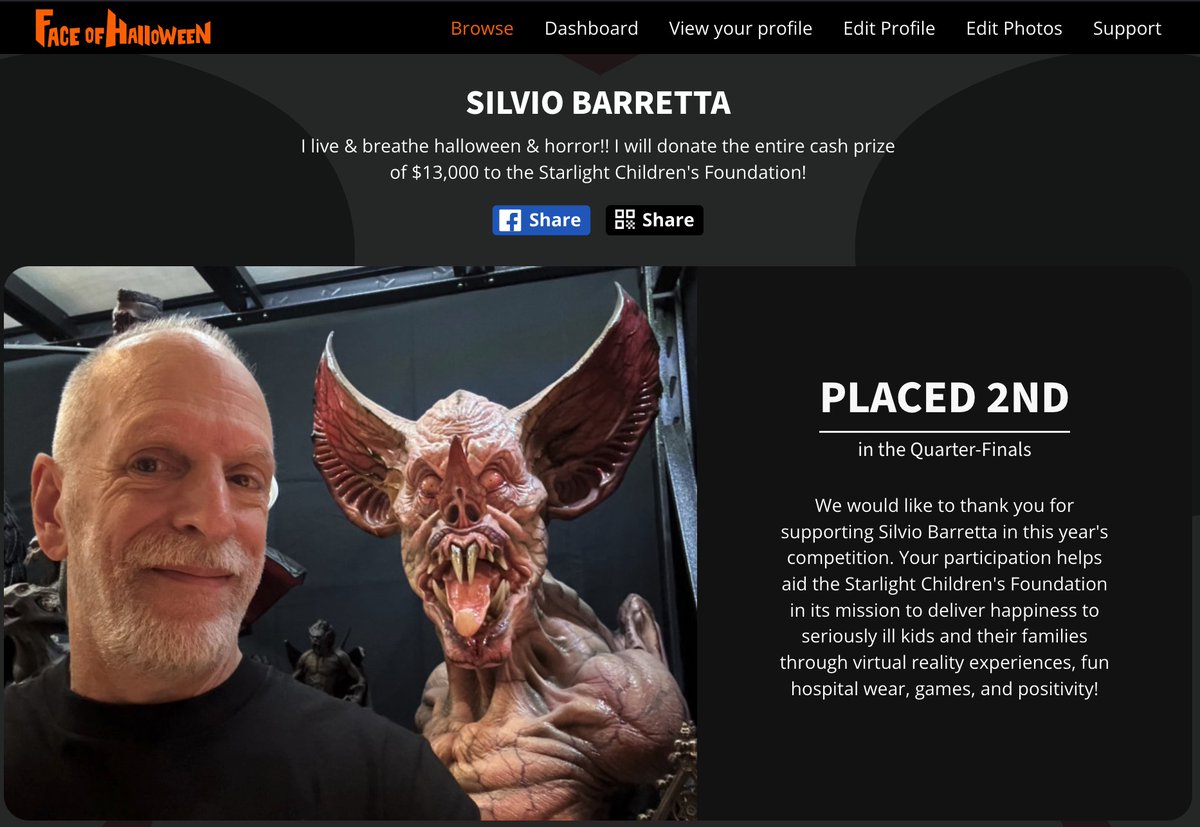 Unfortunately I did not make the Quarter-Finals as I was pushed into 2nd place.😥

I would like to extend a huge thank you to everyone who supported me within this year's "Face of Halloween" competition and especially for raising money for the Starlight Children's Foundation.🙏