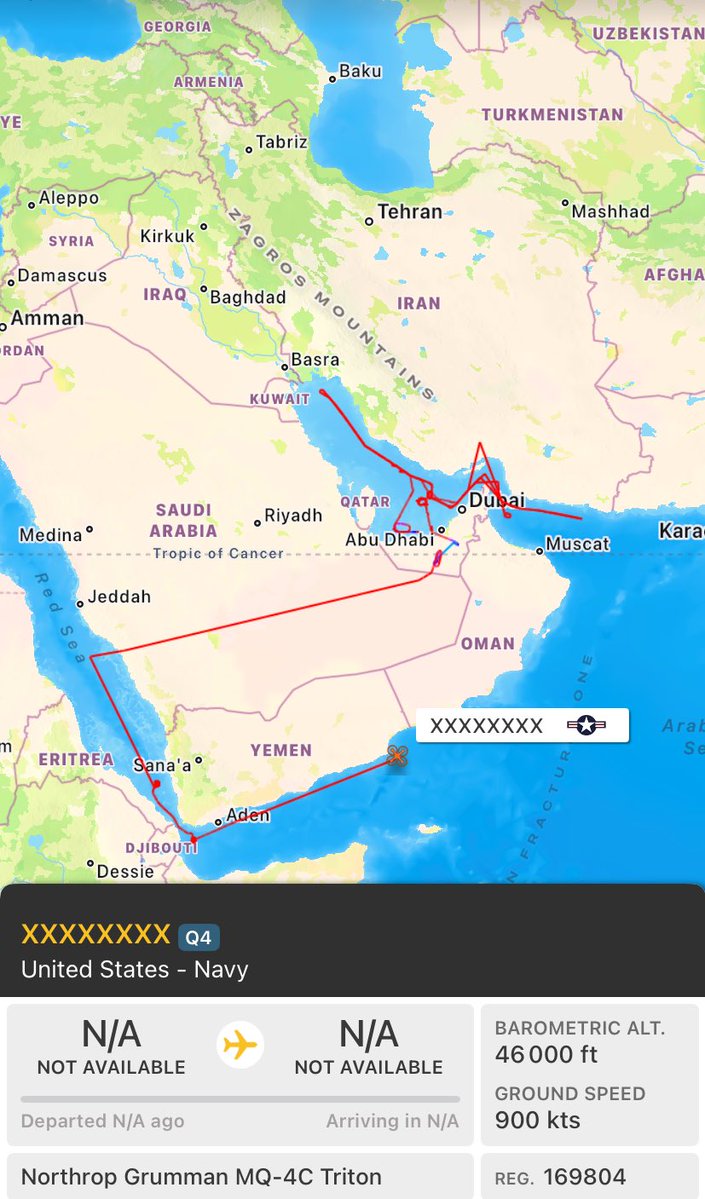پهپاد MQ_4C آمریکا از صبح امروز درحال گشت‌زنی در ساحل یمن و محدوده‌ای که نفتکش حامل محموله ایران مورد حمله واقع شده، است.