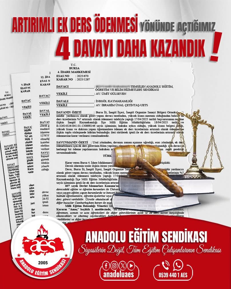 Anadolu Eğitim sendikası olarak açtığımız 4 davayı daha kazandık. İyi ki AES var. <a href="/aesmaras/">Anadolu Eğitim Sen Kahramanmaraş</a>