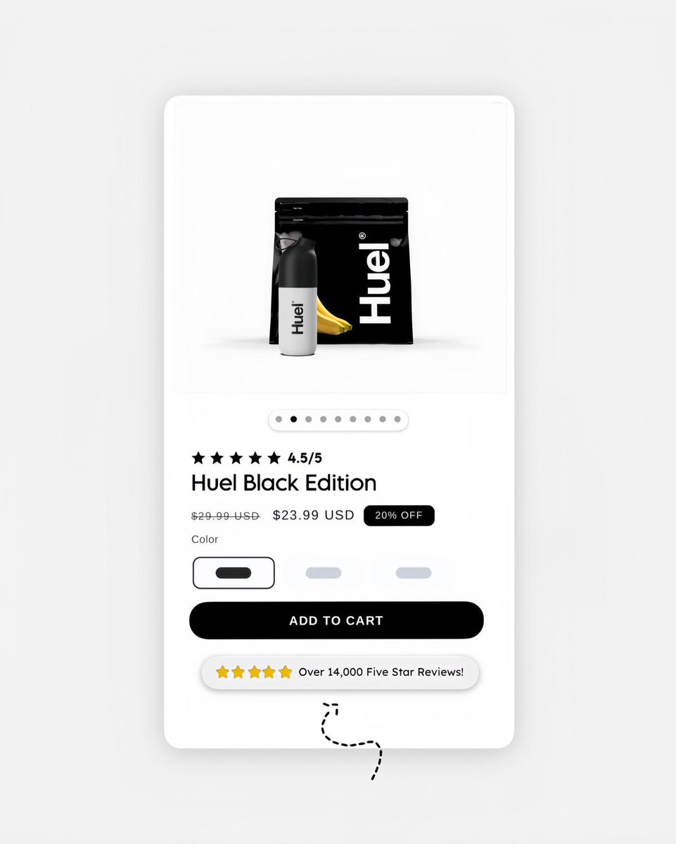 AnasAli_dev's tweet photo. This tiny bar added instant trust and boosted conversions.

Same layout. Same product.
What changed? → Social proof placement.

On the screen:
• social proof = instant credibility
• Visual stars = faster recognition
• Bottom placement = final reassurance before checkout

People don’t buy when they understand.
They buy when they feel safe.

Want me to break down how to use social proof like this in your product cards?
Comment “Proof” & I’ll DM you the breakdown.