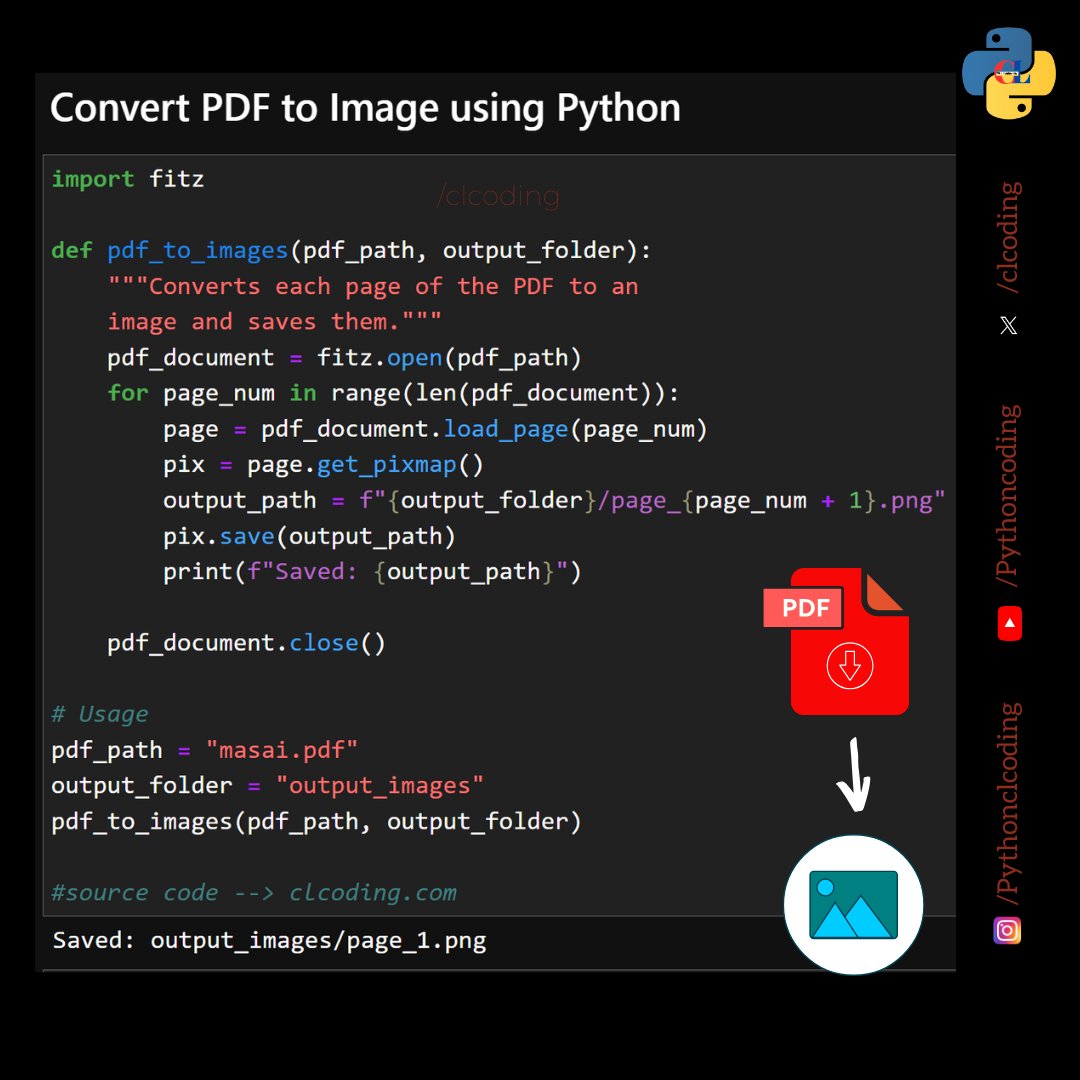 clcoding's tweet image. Convert PDF to Image using Python