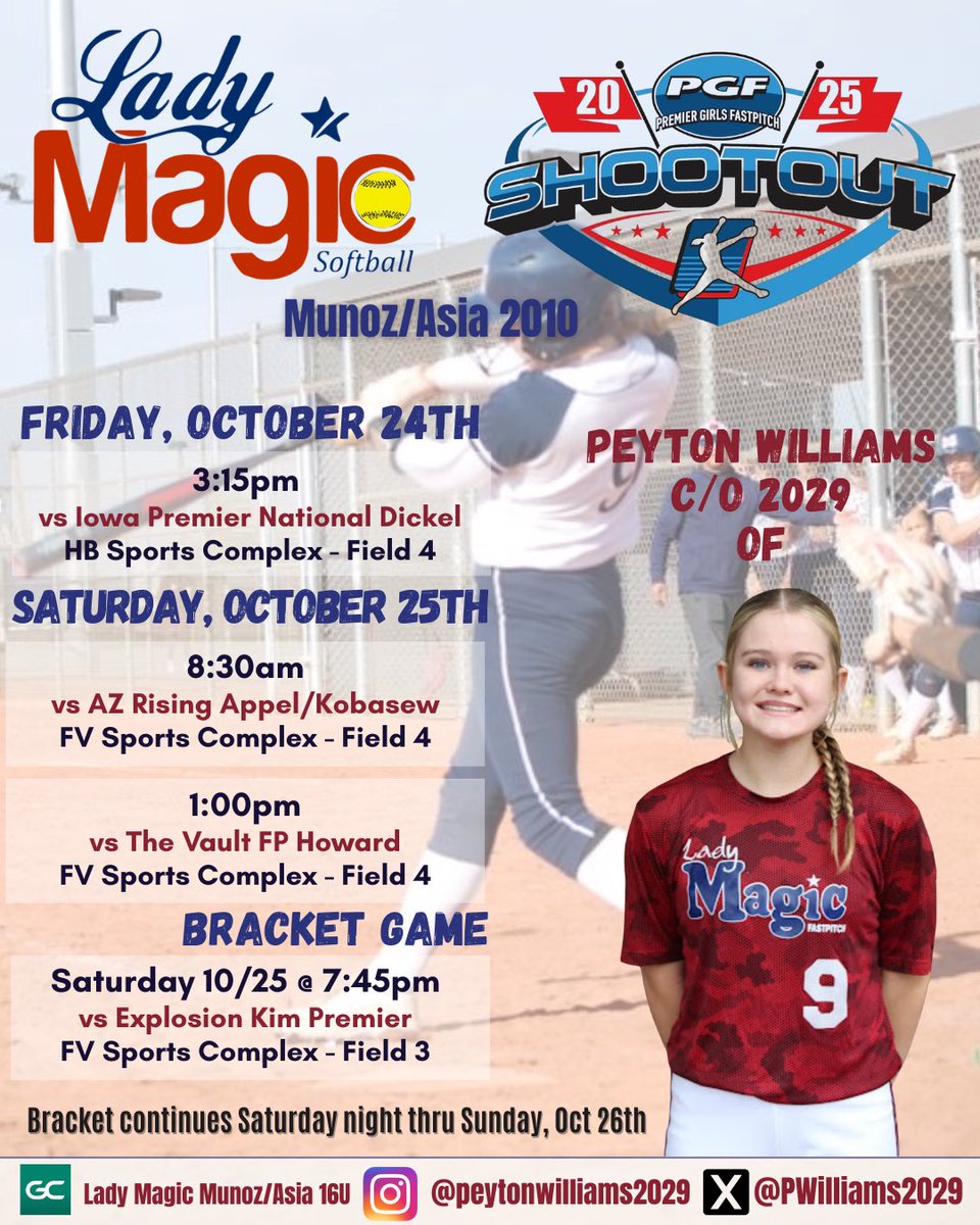 Headed to Cali next weekend to face some tough competition! <a href="/los_stuff/">Carlos Arias</a> <a href="/LineDsoftball/">Line Drive Media</a> <a href="/ExtraInningSB/">EXTRA INNING SOFTBALL</a> <a href="/TOP_D1RECRUITS/">Softball Top Preps Retweet</a> <a href="/softballamerica/">Softball America</a> <a href="/ondecksoftball/">OnDeck Softball 🥎</a> <a href="/On3Recruiting/">On3 Recruiting</a> <a href="/fastpitchwatch/">Fastpitch Watch</a>