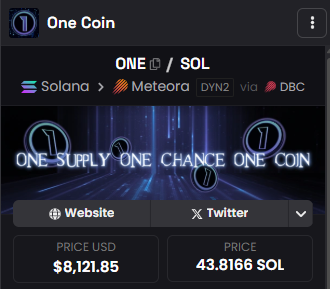 Fun Fact: The price of One Coin hit $8,000 before $ETH did.

One Supply, One Chance, One Coin.

$ONE.

CVTLDh2ccCFgEYy3X6RyGPaiW1eigzCtqWaeJGYfrge

Will it flip the price of $BTC again?
