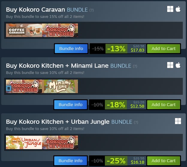 Axie_Lotls's tweet image. Kokoro Kitchen is bundling with your favorite cozy games!! 🍡☕
You can pick up Kokoro Kitchen with Coffee Caravan, Minami Lane, or Urban Jungle
So thankful to @BroccoliGames, @doot_dodo & @blibloop, @Kylyk_Games for being such amazing and helpful devs 💕
#gamedev #indiegame