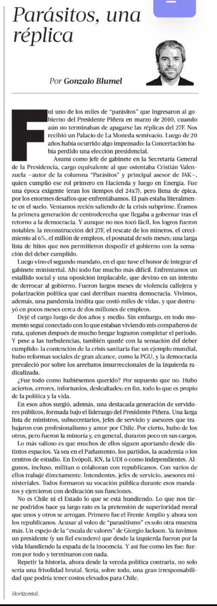 HernanLarrain's tweet image. Parásitos, una réplica. 
Por Gonzalo Blumel.