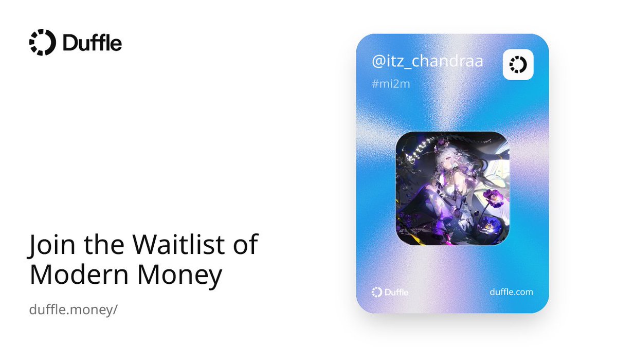 itz_chandraa's tweet image. Just minted my duffle card and stepped into the onchain future 🎒
They're unifying banking, trading, and investing, all in one flow.
Claim your spot on the waitlist → duffle.money/?ref_id=ffa438…