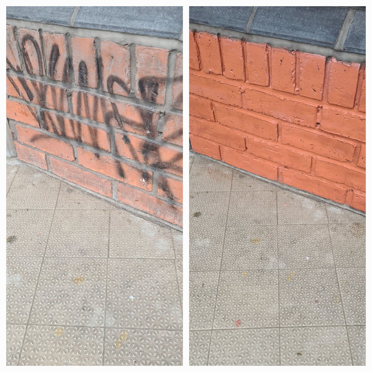 This 2 ft long bit of brickwork had the only old scribble left in Walsall Town centre. But the shop is shut Sunday, this morning was my chance. Shop keeper delighted.
