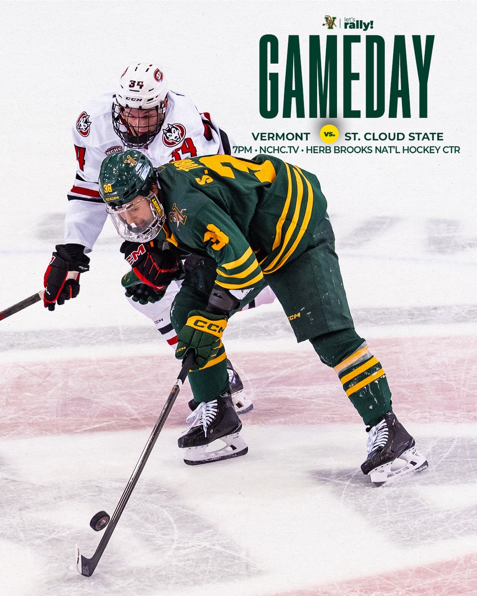 𝗚𝗮𝗺𝗲 4⃣
Vermont at St. Cloud State 
🕰️- 7 p.m. (ET)
📺 - go.uvm.edu/rbfp3 ($)
📈 - go.uvm.edu/scsu
📻 - go.uvm.edu/wvmt w/<a href="/owengund/">Owen Gund</a> 
#802Hockey