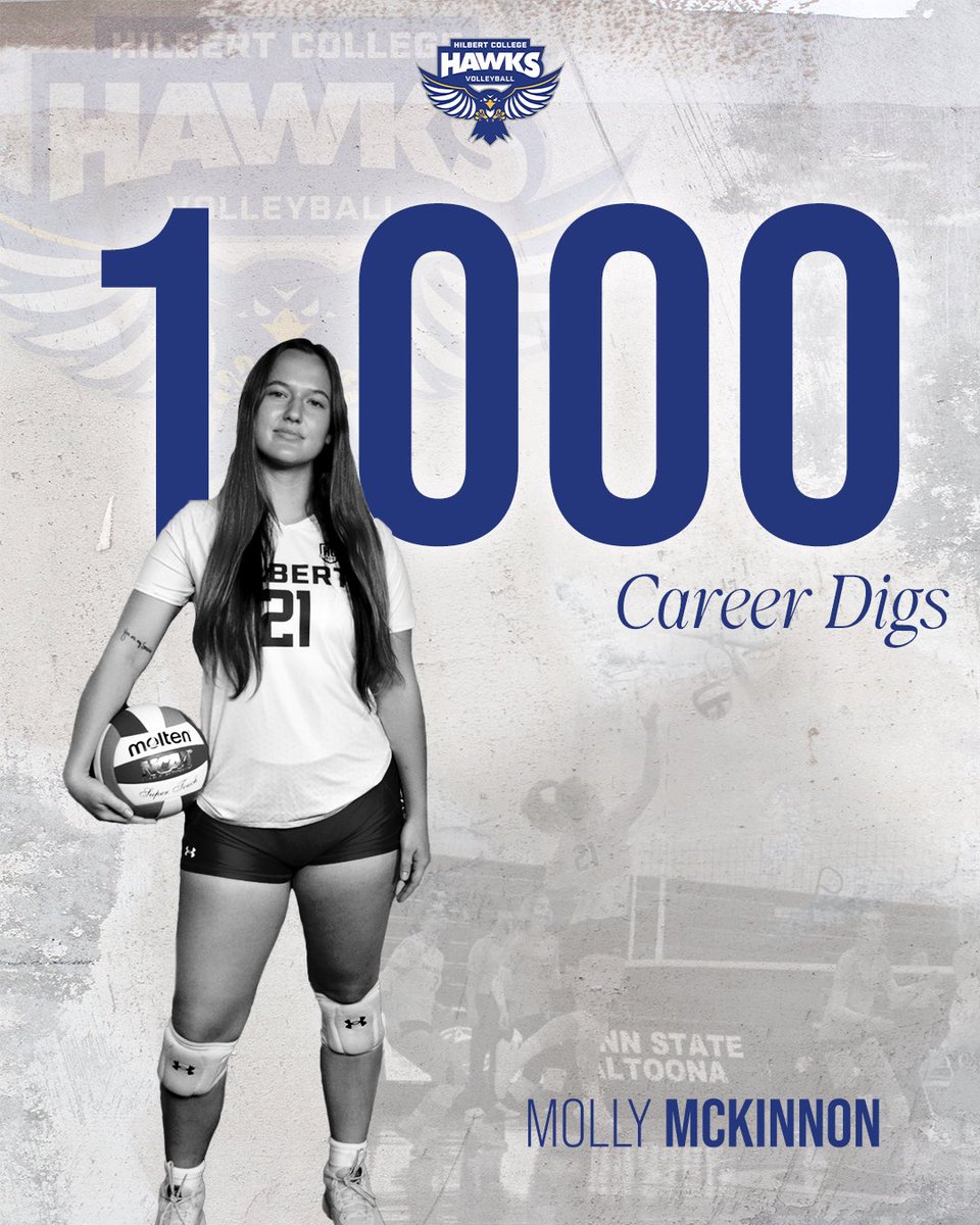 Congratulations to Sr. OH and Captain Molly McKinnon collected her 1000th career dig (494 while at SUNY Erie)!!! 💙🤍💛🩶🖤 #hawkyeah #rollbirds #gobirds #volleyball #womensvolleyball #ncaa #ncaavolleyball #ncaavb #ncaawomensvolleyball #ncaad3 #ncaadivision3 #ncaadivisioniii