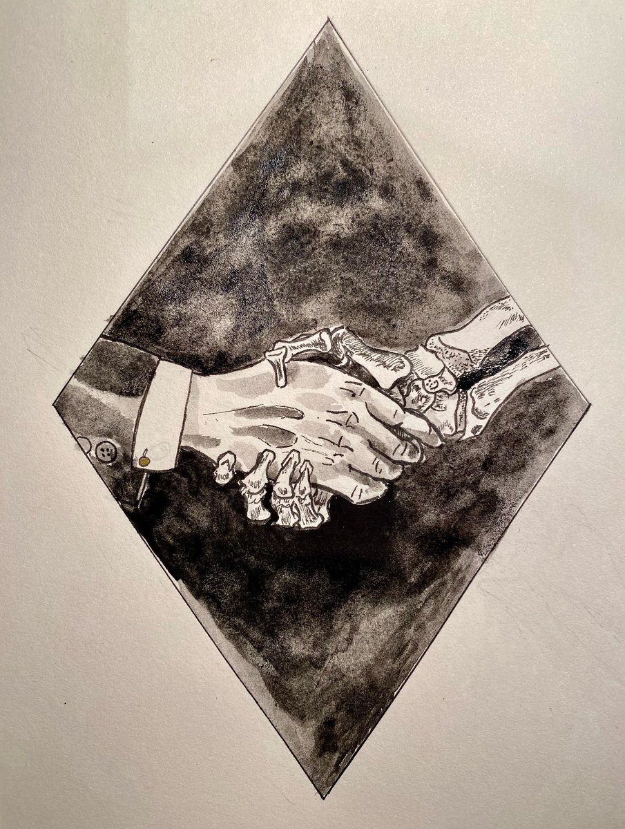 elliottydraws's tweet photo. Inktober 2025 Day 18: Deal 🖐️ 💀 

@inktober #inktober #inktober2025 #inktoberart #inktober2025deal #inktober2025day18 #inkwash #deal #inkdrawing #handshake #skeletonhand #gothic #macarbe #surreal https://t.co/AwpAYyMHoY