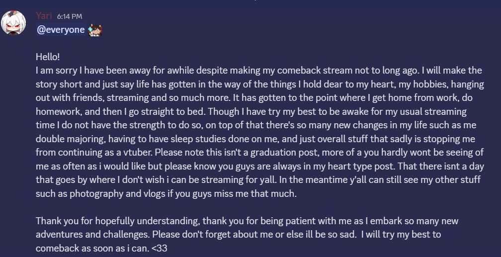 Little update as to where I have been ❤️

Td;lr: I have so much going on double majoring, full time work, and health problems that have been taking so much time and I’m unable to stream. So by the time being stream will be spontaneous and if I don’t stream I hope you look forward