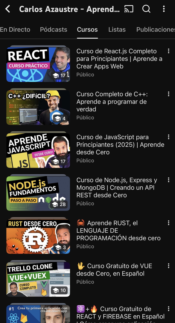 carlosazaustre's tweet image. Estos son todos mis cursos gratuitos de programación, ordenados en la nueva funcionalidad "Cursos" de Youtube.
¿Por cuál empezarías?
👉 f.mtr.cool/iaiwtgqpts