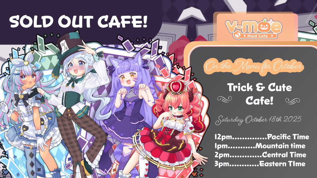🎃ALL TREATS NO TRICKS 🎃

Our Halloween trick and cute cafe is sold out! Make sure you are on time if you have a ticket and get ready from a spooky time! 🍭😈