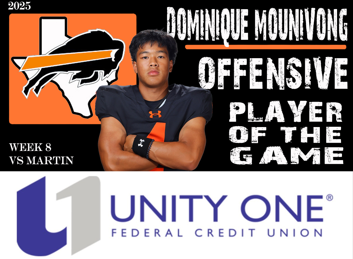 Coach_JWTucker's tweet photo. Dominique Mounivong went 10 for 10 Passing for 100% Completion rate &amp; 196 yds with 2 Touchdown Passes in Week 8.  He is one of the "Unity One Federal Credit Union" Offensive Players of the Game. #HaltomFamily @FootballHaltom @HHSBuffNation https://t.co/4AFsA8upMZ