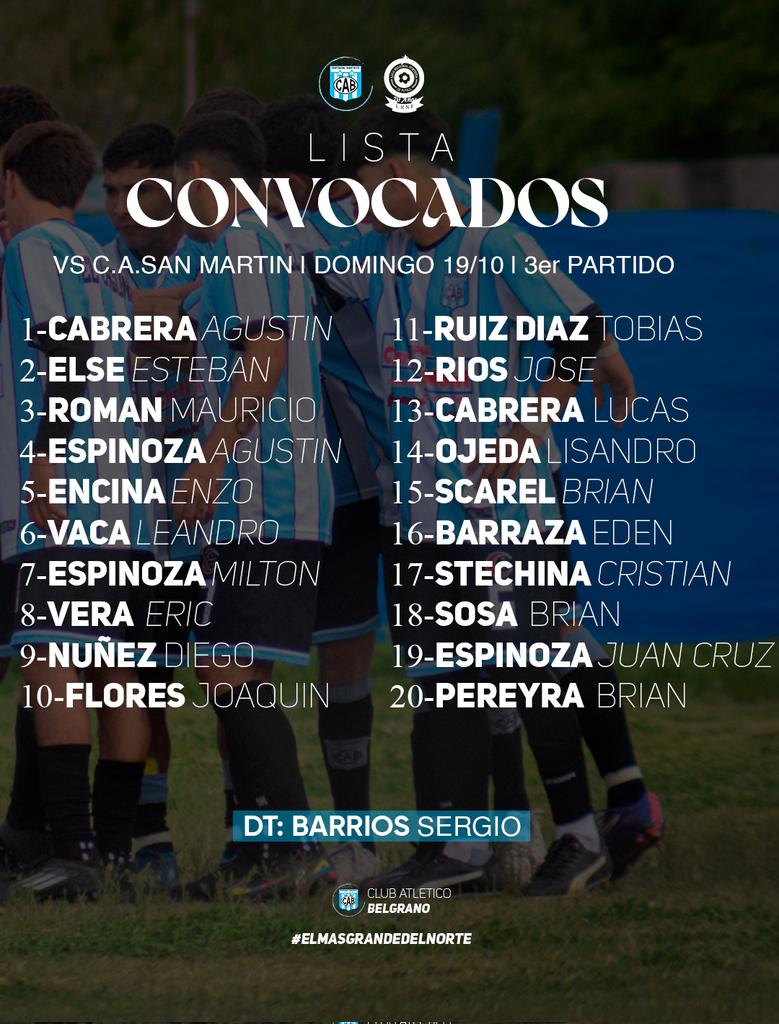 🔜 ¡𝗣𝗥𝗢́𝗫𝗜𝗠𝗢 𝗣𝗔𝗥𝗧𝗜𝗗𝗢!

⚽ #LigaRegionalNorteña
🆚 C.A. San Martin
🗓  Domingo 19/10/2025
🕙 Tercer Partido
🏟 Cancha: C.A.Belgrano 
#ElMasGrandeDelNorte
#TodosJuntos