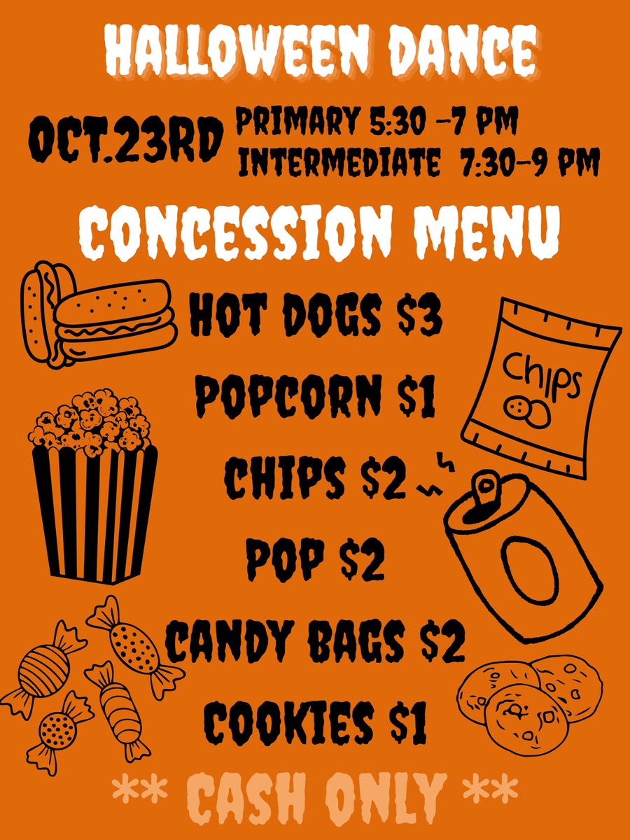 Coming up this Thursday! By donation admission (suggested min $2) and concession at both dances 🎃👻 

We still need volunteers, especially for the intermediate dance. Please sign up today!
m.signupgenius.com/#!/showSignUp/…