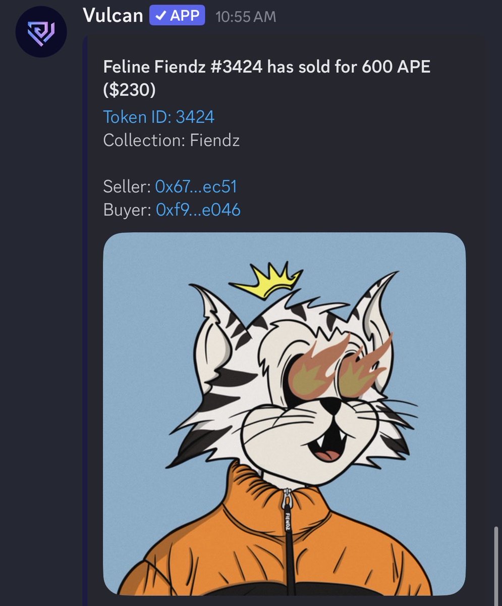 FelineSithLord's tweet image. 600 Ape sale today. @FelineFiendz largest sale on @ApeChainHUB since migration!