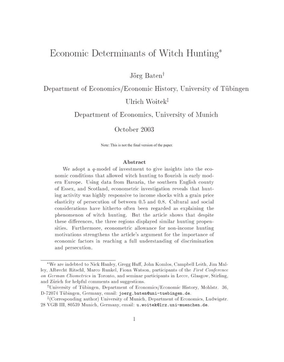 Me acordé de este artículo: mujeres acusadas de brujería eran curanderas expertas, que debían escribir sus “hechizos”.Este capital humano suponía competencia para cirujanos y médicos (hombres) emergentes. Cazas de brujas fueron, en parte, herramienta para eliminar esa competencia