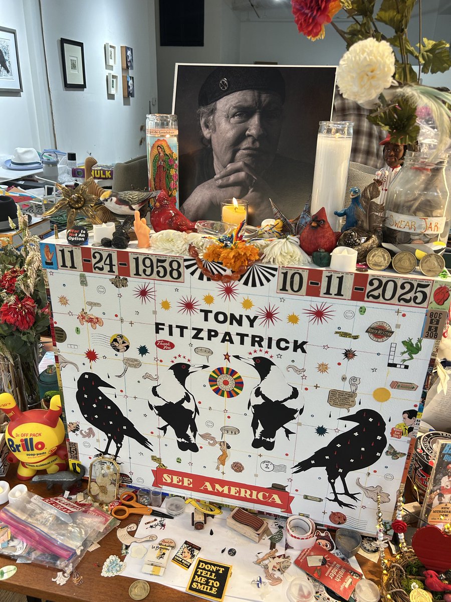 Sad that Tony Fitzpatrick—artist, poet, actor, radio talker, essayist, bigger-than-life true-Chicago dude passed away. Read Rick Kogan’s several columns and obituary about Tony in Tribune to understand his effect on world of art and mentoring. ❤️😭