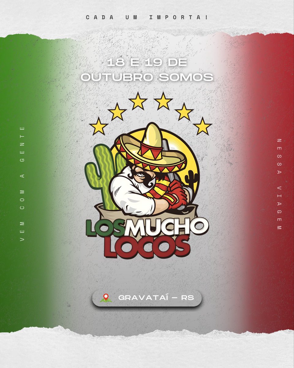 Nos dias 18 e 19 de outubro nossa jornada nos leva a Gravataí. Juntos com os amigos da <a href="/losmucholocos_/">Los Mucho Locos 🇲🇽</a> , vamos dar o nosso máximo, com garra e determinação! Nada nos para, seguimos fortes rumo a mais um desafio. 🧡💙

Pra cima! 🐘🇲🇽