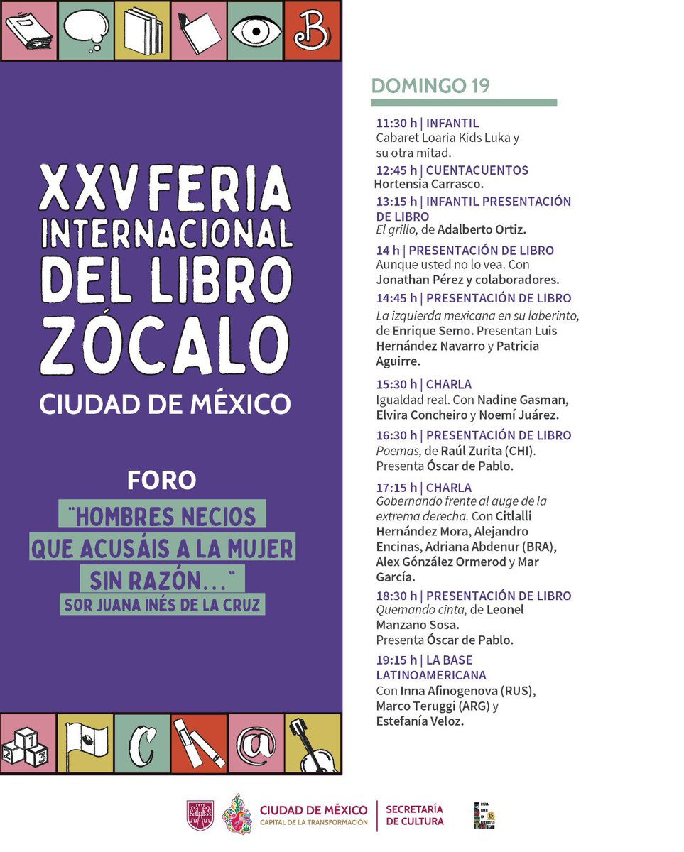 FILZocalo's tweet photo. Reflexión, pensamiento y palabra se unen en el foro “Hombres necios que acusáis a la mujer sin razón…” de la #FILZócalo2025, donde la literatura, el debate y la igualdad toman el centro del Zócalo.

Domingo 19 de octubre | Zócalo | #EntradaLibre https://t.co/PIizmzY8zs