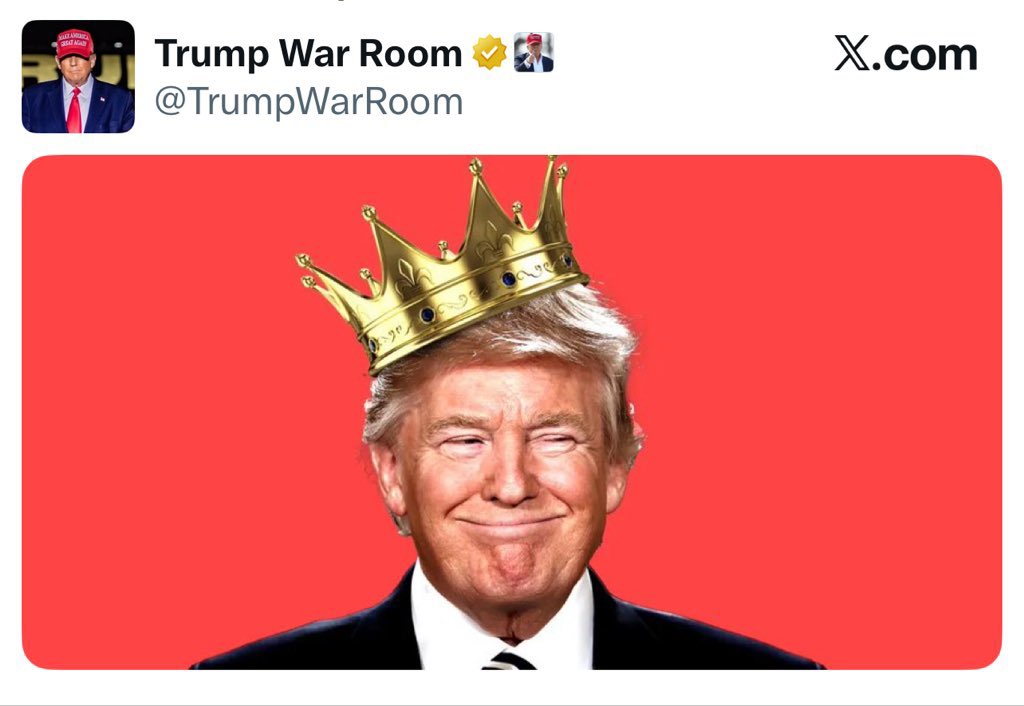 🚨MAJOR BREAKING: The Trump War Room just posted this image. 

I think I speak for everyone when I say FUCK YOU!!

No Kings! Ever!