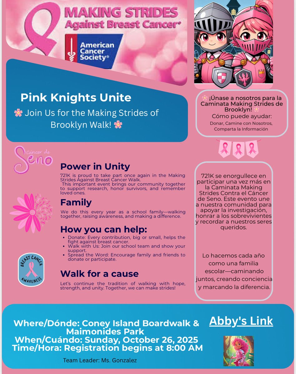 ⁦<a href="/FollowCSA/">CSA</a>⁩ @owe-csa sisters/brothers, Join ⁦<a href="/NYCSchools/">NYC Public Schools</a>⁩ 721K in the fight against breast cancer! Your support for this walk helps raise awareness and provides hope to those affected. Together, we can make a difference! BreastCancerAwareness #WalkToEndBreastCancer