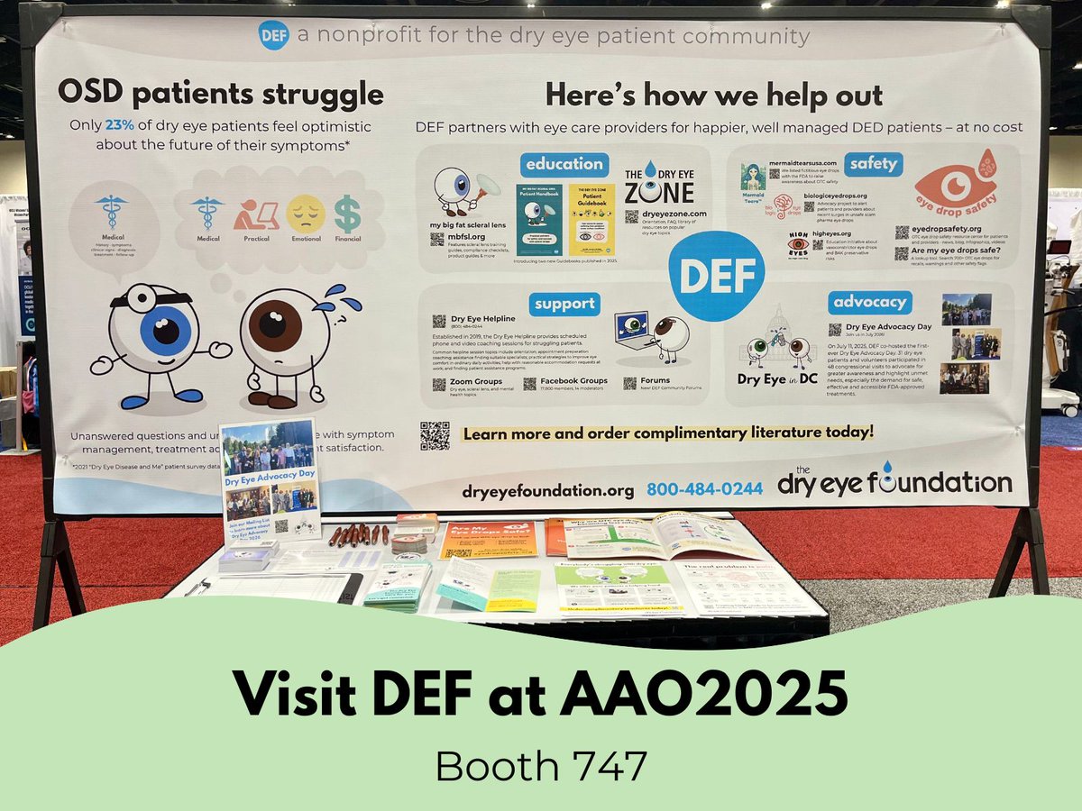 Good morning from Orlando! Visit DEF in the #AAO2025 exhibit hall at booth 747 today through Monday. Thank you to our donors who made traveling to the American Academy of Ophthalmology possible! 

#dryeye #dryeyefoundation #patientadvocacy #eyedropsafety #dryeyeadvocacy