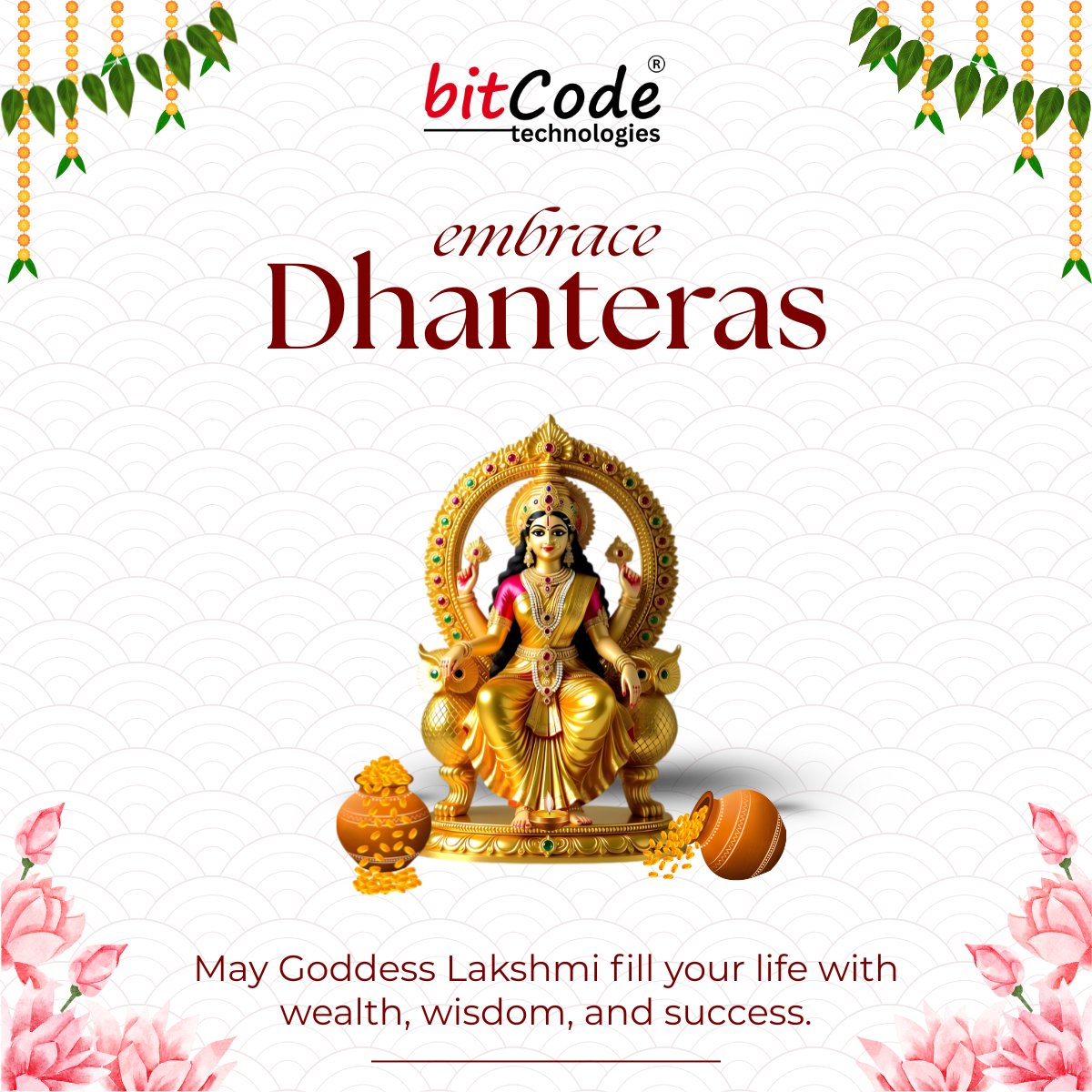 BitcodeTech's tweet image. Wishing you and your family a blessed & joyous #Dhanteras! 🌟
May Goddess Lakshmi bring wealth & harmony, and Lord Dhanvantari bless you with good health.
As the golden lamps glow, may your life shine with peace, abundance & divine light. ✨
#bitcode #Deepawali2025 #DiwaliVibes