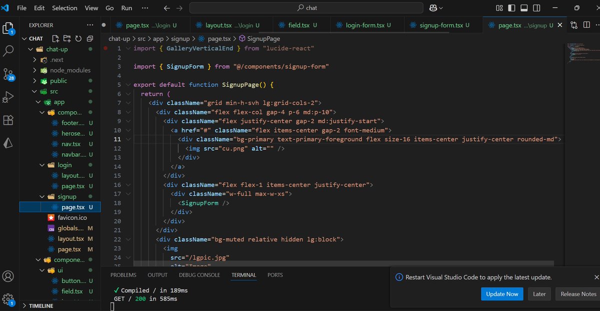 EtinosaMaxville's tweet image. MY CURRENT PROJECT:
ChatUp — A real-time chat app built with Next.js, Prisma, and MongoDB 💬⚡
🔐 Auth: Google, GitHub & Credentials (NextAuth)
⚛️ React Hooks + ShadCN and DaisyUI 💚
Inspired by WhatsApp — modern, fast & clean 🚀
#Nextjs #Prisma #NextAuth #WebDev #Fullstack