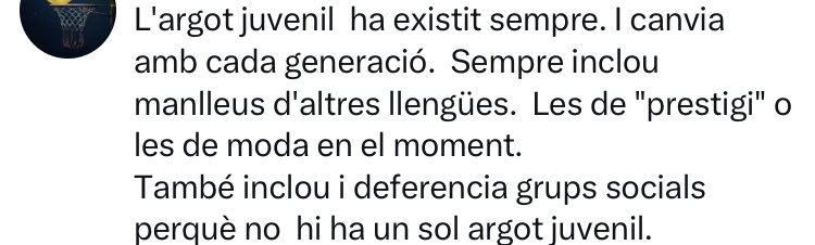 És tan cert aquest comentari. No cal escandalitzar-se ni concebre-ho com un "atac" a la llengua. I l'argot sovint també s'aplica entre iguals. Mai parlem, per exemple, amb els amics com ho fem en l'entorn laboral. Això passa, i ha passat, en totes les generacions.