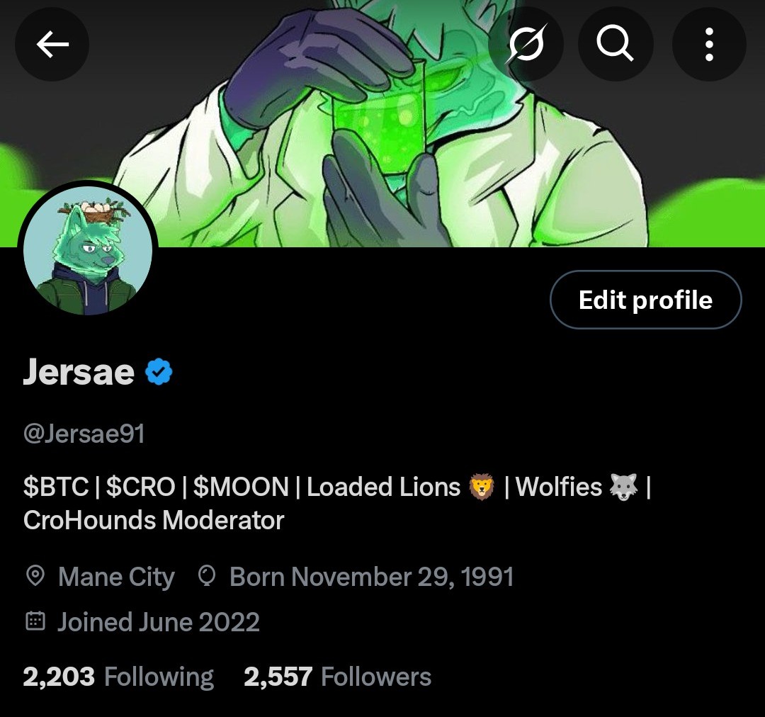 Now my profile looks mostly green!

Rate my bio! 3 coins, 3 projects!

Laser zoomed in on the blue chips of the ecosystem! I will make it through the bull market right?

$MOON $CRO $BTC $BONE
Wolfswap | Loaded Lions | CroHounds