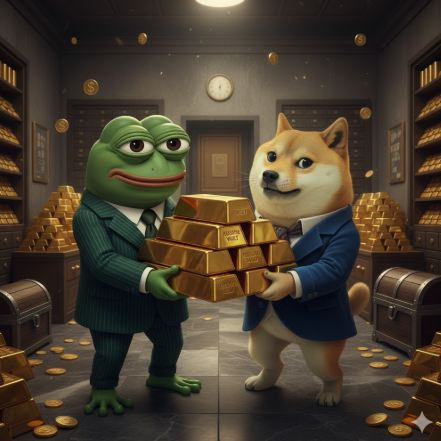 Brian6071685211's tweet photo. #GOLD6900 $GOLD even $PEPE and $DOGE carrying the $GOLD out the vault Okay, here is an image of Pepe and Doge holding gold bars 
GAuA9BDzLZTGzGT7VjifwsE2gW6s6NPh5CHfGZ4Gpump https://t.co/vQOmpf3jJR