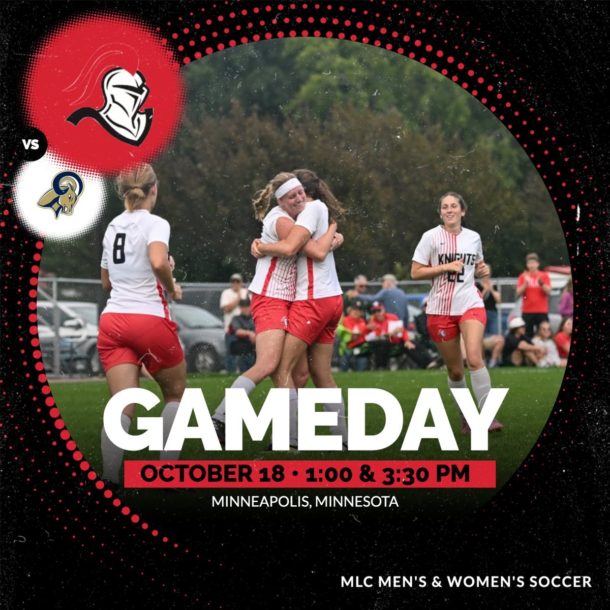 Knights head to Minneapolis to take on North Central University!
Women's Game - 1:00 PM
Men's Game - 3:30 PM

Head to mlcknights.com for other information.

#goknights #knightssoccer