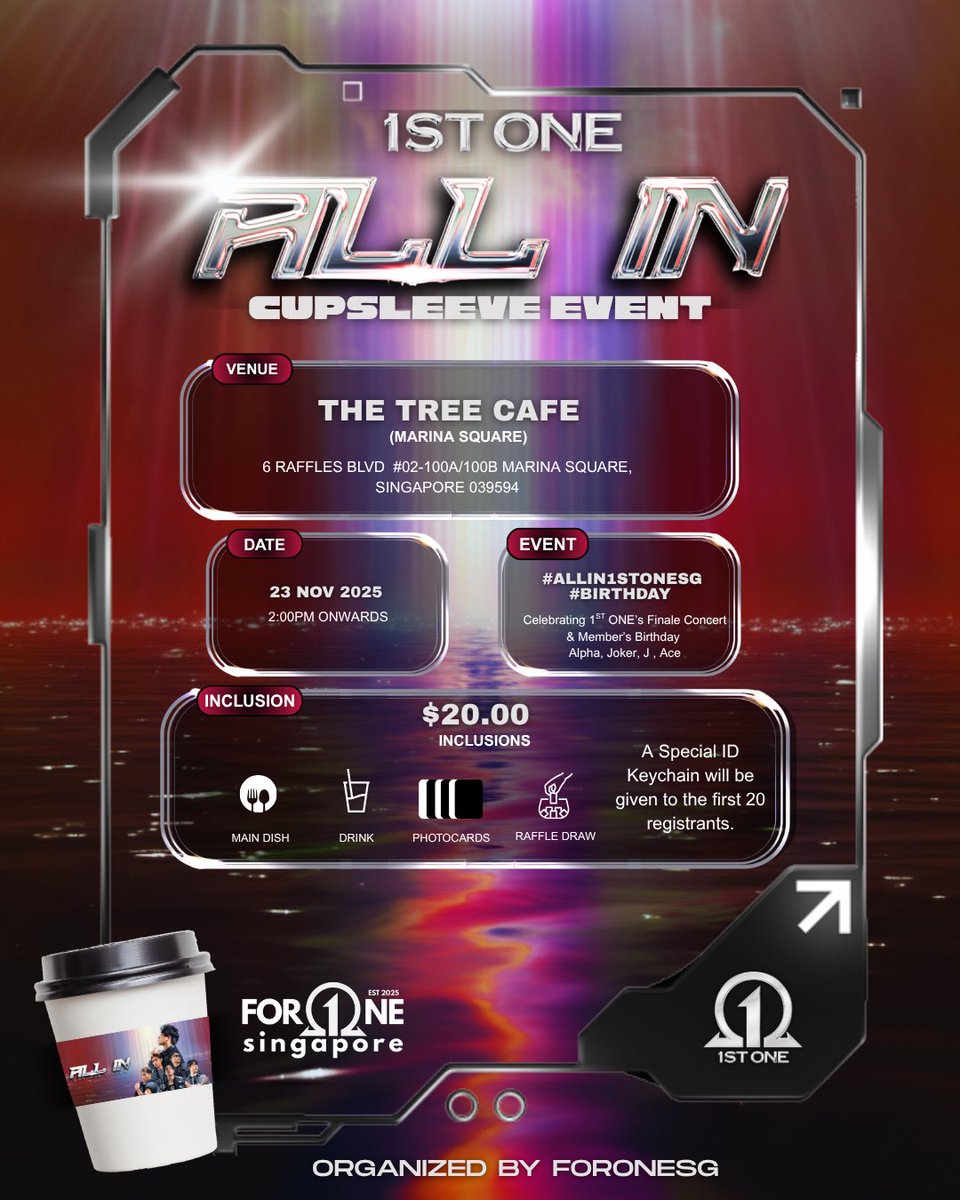 📣 𝐅𝐎𝐑 𝐎𝐍𝐄 𝐒𝐈𝐍𝐆𝐀𝐏𝐎𝐑𝐄 𝐏𝐑𝐄𝐒𝐄𝐍𝐓𝐒: 𝐎𝐔𝐑 𝐅𝐈𝐑𝐒𝐓 𝐄𝐕𝐄𝐑 𝟏𝐒𝐓 𝐎𝐍𝐄 𝐂𝐔𝐏𝐒𝐋𝐄𝐄𝐕𝐄 𝐄𝐕𝐄𝐍𝐓 🇸🇬✨

🗓 Date: 23 Nov 2025
🕑 Time: 2:00 PM
📍 Venue: The Tree Café

RSVP 👉 forms.gle/8BqbaBBGnxKYdH…

1st One All 1N
<a href="/1stoneOfficial/">1ST ONE</a>
#1stOne #1stOneALL1N