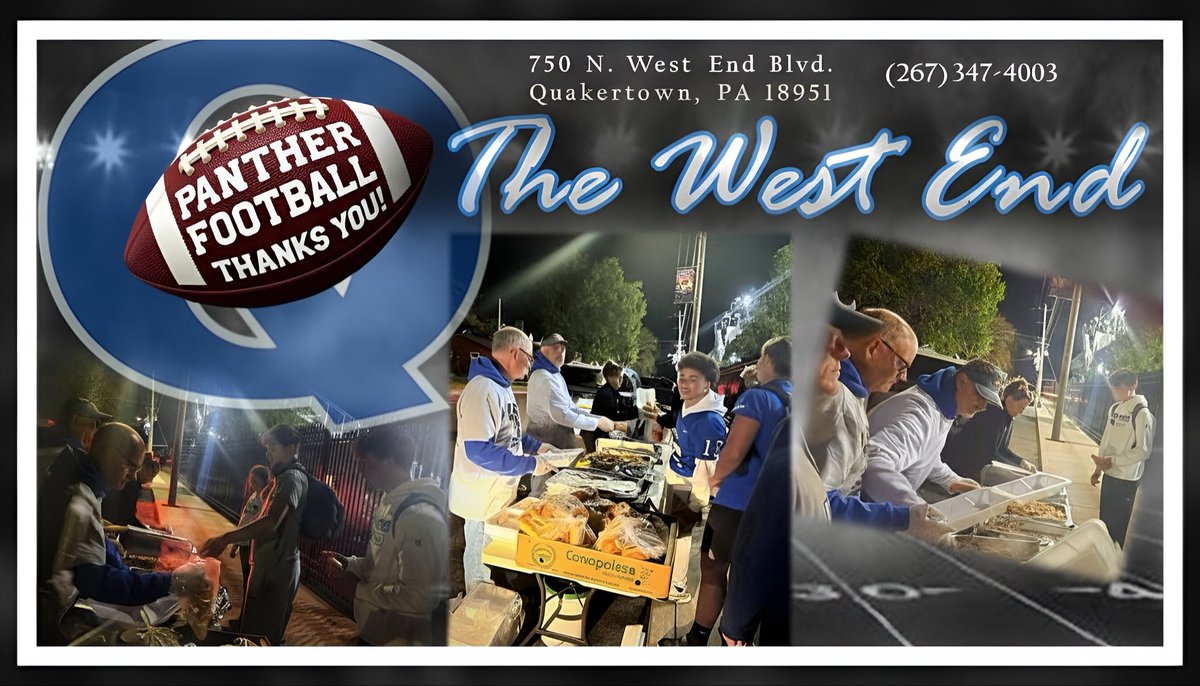 QTOWN FOOTBALL (@qpantherfb) on Twitter photo Thank you to the West End for the Senior Night post game meal.  A tradition for 8 years and counting! #PPF
thewestendpa.com Thank you to the West End for the Senior Night post game meal.  A tradition for 8 years and counting! #PPF
thewestendpa.com
