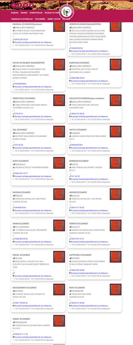 ŞANLİURFA NÖBETÇİ ECZANELERİMİZ YARIN SAAT 08:30 KADAR HİZMET VERECEKTİR GEÇMİŞ OLSUN ACİL ŞİFALAR DİLERİZ...